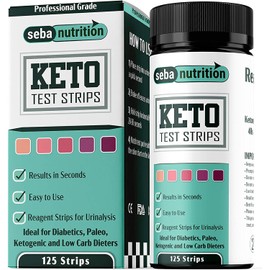 Seba Nutrition - Keto Urine Test Strips - 125 Urinalysis Test Sticks (5 X 25 Aluminum Sachets in a Bottle) - Design for Ketogenic and Low Carb Diets - Best for Accurate Meter Measurement of Ketones