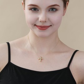 Ascona Gold Cross Necklace for Women, Bubble Cross Pendant Chain Necklaces Christian Religious Catholic First Communion Confirmation Jewelry Gifts(Every Day God Thinks of You)