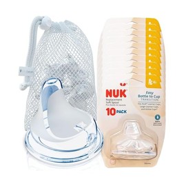 NUK Nipple Replacement Spouts, Clear Silicone, Pack of 10 with Dishwasher Safe Mesh Bag - Fits NUK Bottle (10)