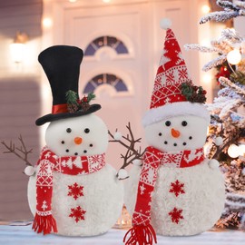 Cllayees Set of 2 Christmas Plush Snowman Doll Tabletop Decorations, Christmas Snowman Ornaments for Home Kitchen Xmas Holiday Party Decor