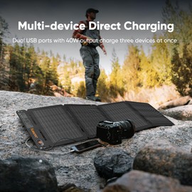 Jackery SolarSaga 40W Mini Solar Panel,Portable Solar Panels with USB-C & USB-A Ports,Book-Sized Foldable Solar Charger for Phones,Compatible with Jackery E300Plus, IP68 Waterproof for Hiking&Camping