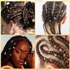 Nogeqi Pack of 48 Hair Accessories Golden Braids Loc Jewellery for Hair Dreadlocks, Dreadlocks Braids Jewellery, Aluminium Gold Silver Hair Accessories Braids, Adjustable Metal Cuffs, Hair Jewellery