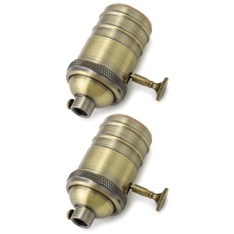 QWORK E26/E27 Lamp Socket, On/Off Vintage Rotary Turn Knob Lamp