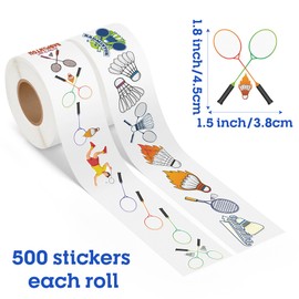 BkeeCten Badminton Kids' Stickers Rolls - 1000pcs(2 Rolls) 16 Designs Cute Badminton Decorative Gift Wrap Decals Kids Sport Self-Adhesive Stickers Water Bottle Luggage Scrapbook Gift Wrapping Decor