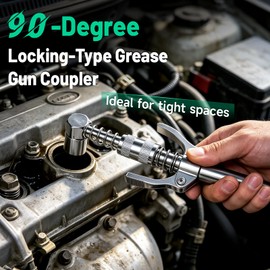 BTOBI Grease Gun Coupler Kit with 90 Degree Adapter, 2 Grease Needle Tips, High Pressure 12000 PSI Quick-Release Coupler for Reaching Tight, Narrow & Deep Grease Fittings