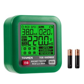 TESMEN TOE-100EMAX Intelligent Socket Tester with GFCI/RCD Trigger Test, LCD Display, Voltage/Current Detection - For Home Inspections and Daily Safety Testing - Green