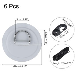 PATIKIL D-Ring Patch, 6 Pcs Stainless Steel D-Ring PVC Patch Pad No Glue Include with Elastic Cords and Hooks for Inflatable Boat Paddle Board Canoe Surfboard, Grey