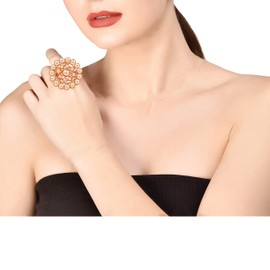 Touchstone NEW Indian Bollywood Royal Rajwada Pretty Studded Diamond Look Sparkling Rhinestone Adjustable Designer Wedding Jewelry Cocktail Finger Ring In Gold Tone For Women., Alloy,Gold,Metal