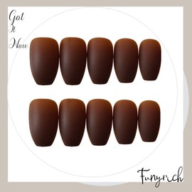Funyrich Square Fake Nails Brown Press Nails Matte Full Cover Nails Artificial False Nails for Women and Girls (24Pcs)