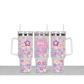 Smile & Sparkle Large Unisex 40oz Stainless Steel Travel Cup Tumbler Gift with Carry Handle, Lid and Straw