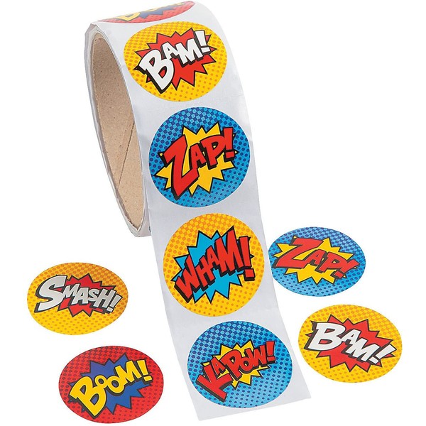Fun Express Superhero Roll Stickers (100 Stickers) Stationery, Party Favors, Decorations, Arts & Crafts Supplies