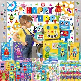 Lilwemen Robot Party Favors - Robot Theme Birthday Party Supplies Decorations, Gift Bags, Slap Bracelets, Rubber Bracelets, Stickers, Button Pin, DIY Stickers for Boys Girls Kids Party Favor
