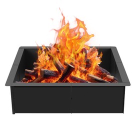 Skcoipsra Square Fire Pit Ring, 34-Inch Outer/31-Inch Inner DIY Fire Pit Insert for Outside Wood Buring, Heavy Duty Matel Steel Campfire Ring for Garden, Yard, Patio, Camping