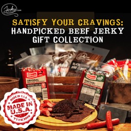 Jerky.com 21 Pieces of Beef Jerky Variety Pack & Meat Stick Gift Box for Men - Including 5 Flavors of Beef Jerky, 13 Snack Sticks, and 3 Cheese Sticks - Birthday gifts for men