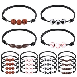 Sports Party Favors Bracelets, 20 Pieces Adjustable Baseball Basketball Football Volleyball Beads Charms Bracelets Braided Rope Bracelets Sports Themed Ball Charm Bracelet Gifts for Teens Team Players