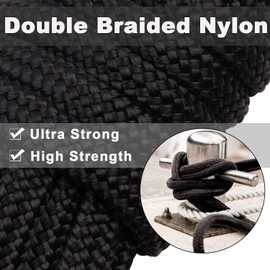Double Braided Nylon Docking Line-Boat Rope Docking Lines Mooring Line Marine Ropes, Ultra Strong Soft Boat Dock Rope Accessories (L: 16.5 Ft/ 25 Ft/ 50Ft, D: 3/8", 1/2", 5/8", Eyelet: 12")