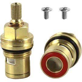 Válvulas de Grifo, Reemplazo de Cartucho de Disco de Vástago de Cerámica de Latón Giratoria de Cuarto de Vuelta de 1/2" para Grifo de Baño y Cocina (1 Par Caliente y Frío)