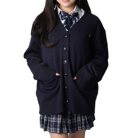 §Black QUEEN High School Uniform Cardigan Sweater, Loose Size, High School Students, Junior High School Students, Women's, School Sweater, navy