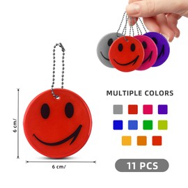 Esteopt Reflective Smiley Pendant, Safety Reflector Pendant, Children's Reflector Pendant, Streamer Safety Reflector, for School Bag, Clothing, Backpack, Cycling, Walking, Running, 11 Colours, Pack of