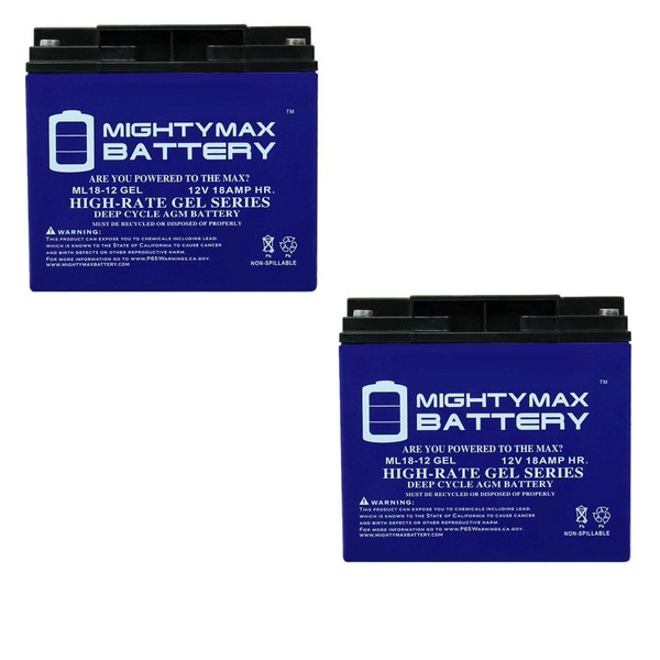 Mighty Max Battery 12V 18AH Gel Battery for E-Wheels EW-36 Mobility Scooter - 2 Pack