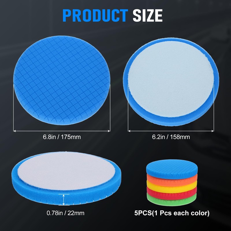 WorkBless 5PCS Buffing Polishing Pads, 180mm Face for 7 Inch