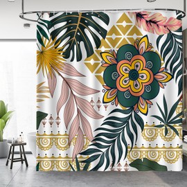 Aimego Boho Abstract Shower Curtains - Mid Century Modern Floral Bohemian Minimalist Flowers Tropical Botanical Bath Shower Curtain Set with 12 Hooks for Adults Bathroom Decor Accessories, 72"x72"