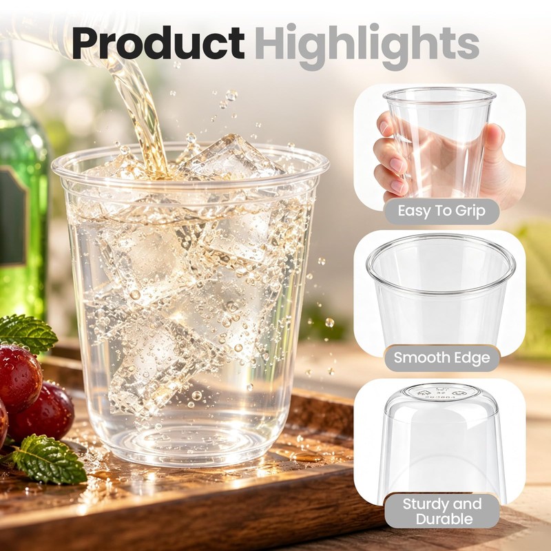 50 Pack 12oz Clear Disposable Stemless Wine Glasses