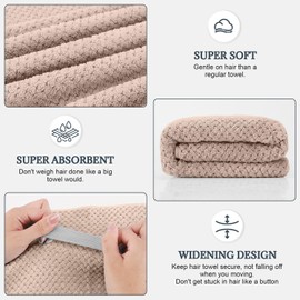 BEoffer 2 Pack Microfiber Hair Towel - 41 x 24 inches Super Soft, Absorbent, Fast Drying Without Frizz Hair Towel Wrap for Women Long, Thick, Curly Hair - Hair Turbans with Elastic Strap