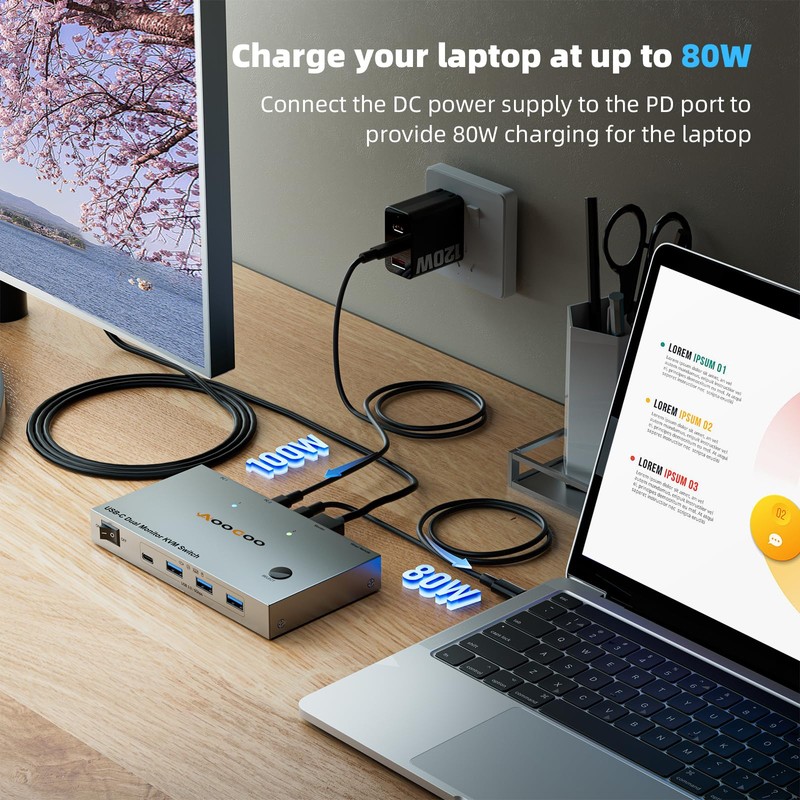 USB C KVM Switch 4K@60Hz, Dual Monitor KVM Switch for