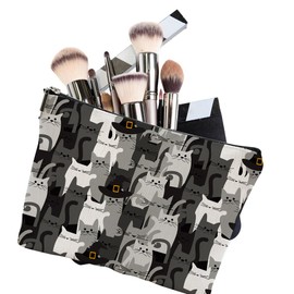 iapodiad - Bolsa de cosméticos con flores abstractas, impermeable, pequeña bolsa de viaje portátil para mujeres y niñas, viajes, estudio, almacenamiento diario, cute cats, Una talla