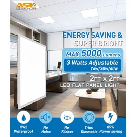 Allsmartlife 2-Pack 2x2FT LED Flat Panel Ceiling Light, 40W/4998Lumens Triac Dimmable, 5CCT IP42, 2 Ft. x 2 Ft. Back-Lit Recessed Drop Ceiling Light Fixtures, ETL