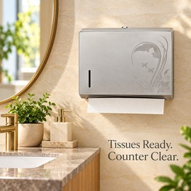 Gold Metal Wall-Mounted Tissue and Paper Towel Holder Box for Bathroom, No-Drill Installation
