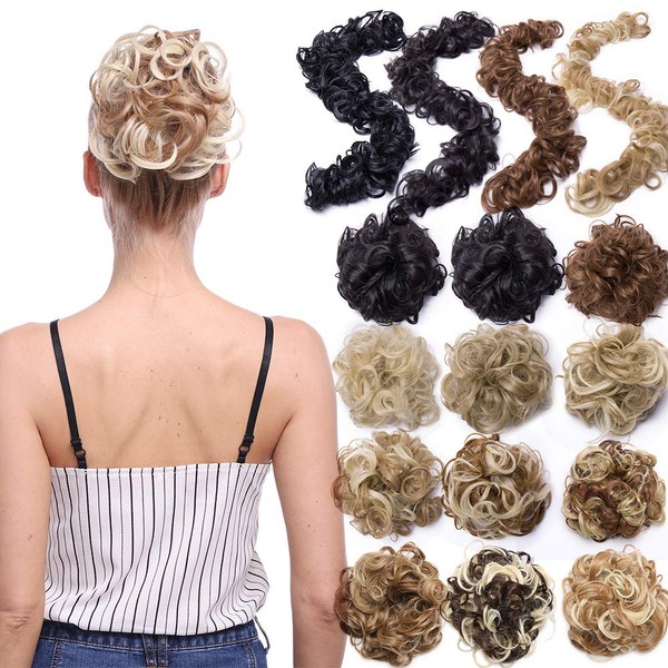 S-noilite Messy Hair Bun Extensions 32 inch Strip Type DIY Wrap Around Touseld Updo Hair Extensions Scrunchie Scrunchy Synthetic Hair Hairpiece Chignons for Women Light Brown to Ash Blonde