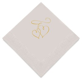Weddingstar 3-Ply Gold Foil Cocktail Napkins Grey - Double Hearts