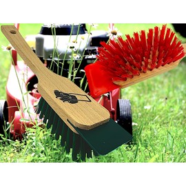 Set of 2 MAAJ Lawnmower Brush/Tool Brush Red + Green – Made in Germany – Beech Wood + Elastic Bristles + Scraper – Vegan