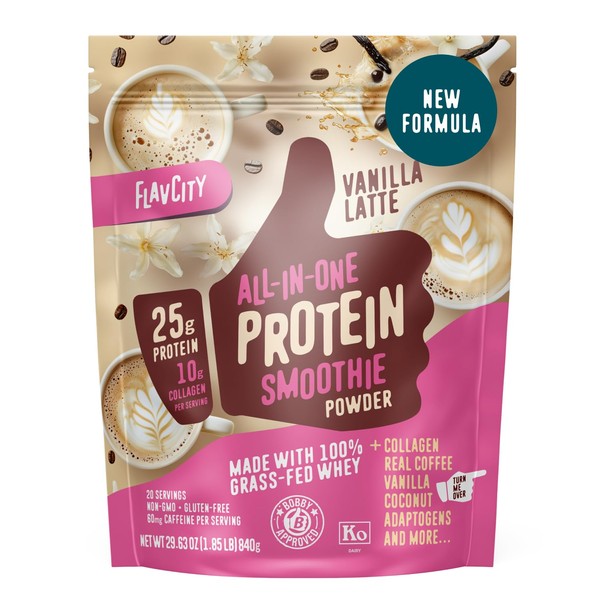 FlavCity Grass Fed Whey Protein Powder - Vanilla Latte -