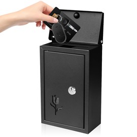 Wall Mount Key Drop Box, with Key Lock & Flip & Top Slot, Steel Cash Drop Box, Storage Box for Mail, Packages, Donations, Voting, Suggestion for Outside Home Business 9.05"×5.51"×3.03"