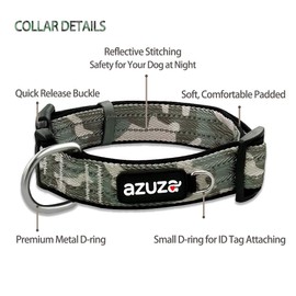 azuza Reflective Dog Collar and Leash Set, Green Camo Padded Collar with Matching Clip Handle Leash for Large Dogs