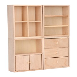 Doll House Cabinet, 4 Pcs 1/12 Miniature Wooden Dollhouse Furniture Cabinet Set Mini Dollhouse Furniture