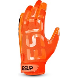 ESUP PRO Youth Football Gloves, Men's & Youth Boys Silicone Grip Sticky Wide Receiver Gloves for Kids (Orange, Youth Large)