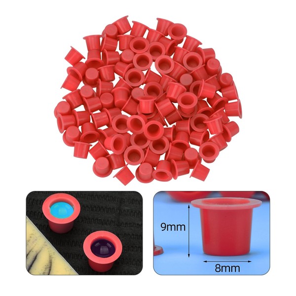 Tattoo Ink Cups, ATOMUS Red Small #8mm 100pcs Disposable Tattoo