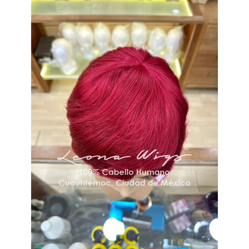 Leona Wigs Peluca Oncológica Pixie Rojiza 100% Cabello Humano