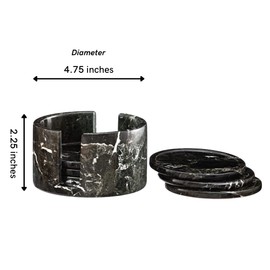 Marble Coasters with Holder (Set of 6) – Hand Carved, Polished Coasters for Coffee Table w/Non-Slip Felt Bottoms – Sturdy & Durable Unique Coasters, Luxurious Decorative Coasters