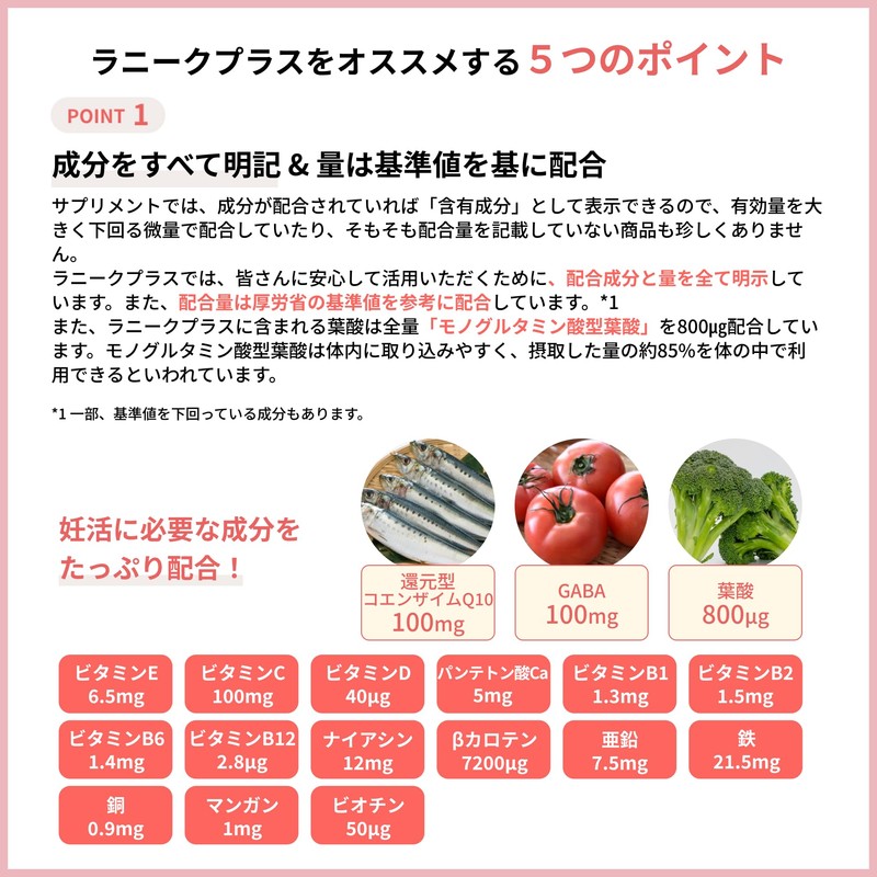 TENGAヘルスケア ラニークサプリメントプラス 150粒×1袋 約30日分 葉酸 800㎍ サプリ 妊娠 妊活 還元型コエンザイムQ10