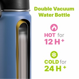 Mollcity Kids Insulated Water Bottle with Straw-18 oz Stainless Steel Double Wall Vacuum Wide Mouth Water Bottle for School-Metal Travel Water Flask with Silicone Boot (Royal Blue)