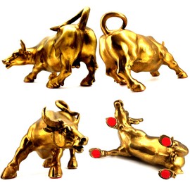 LIZIPAI Brass Bull Statue -Art Decor Bull, Cow Figure Statues Ox Sculptures for Home Living Room Office Decoration, Symbol of Career and Wealth