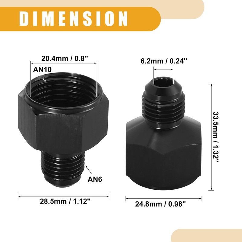 Partuto 2 Pcs AN10 to AN6 Universal Flare Reducer Fitting