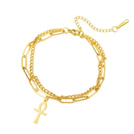 EUEAVAN Ankh Cross Bracelet for Women Egyptian Adjustable Ankh Bangle Religious Cross Anklet Protection Amulet Ancient Egypt Jewelry, One size, Stainless Steel, No Gemstone