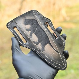 Leather Sheath Engraved Leather Fixed Blade Knife Belt Sheath Folding Tool Case Cover - Leopard