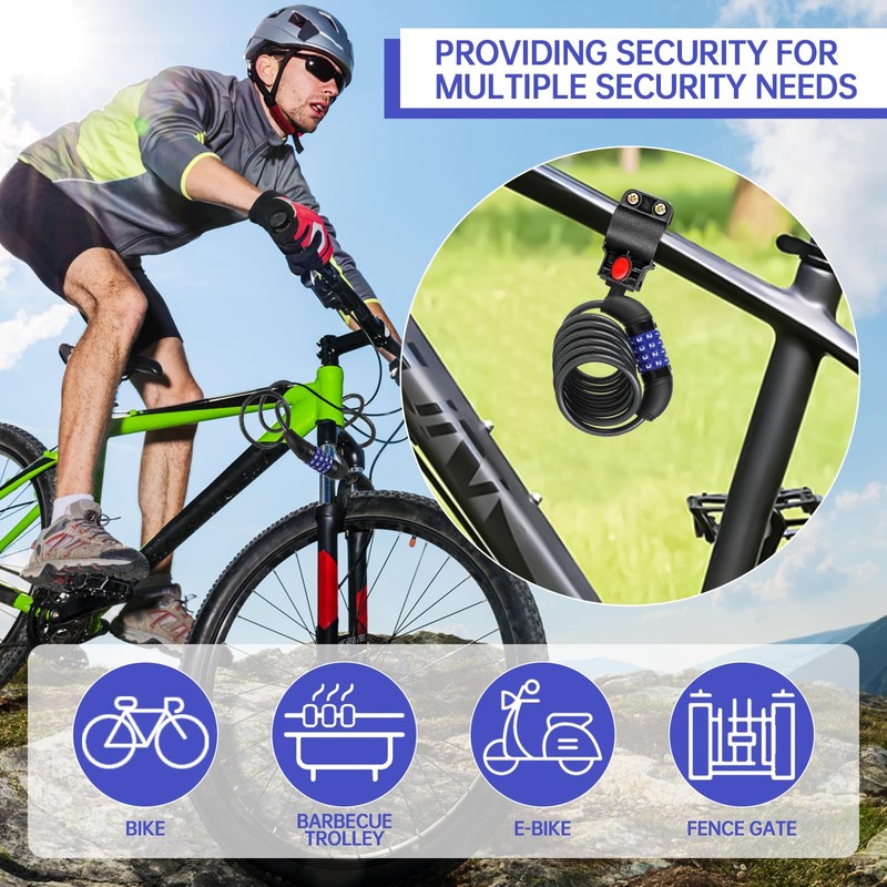4 Digit Bicycle Lock, 8 x 1500mm Bicycle Code Lock,